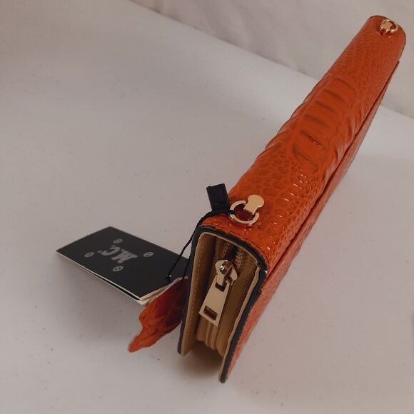Melodie Cecile M.C. Orange Crossbody Wallet Croc Print Skin Leather Zip Around - Picture 3 of 16